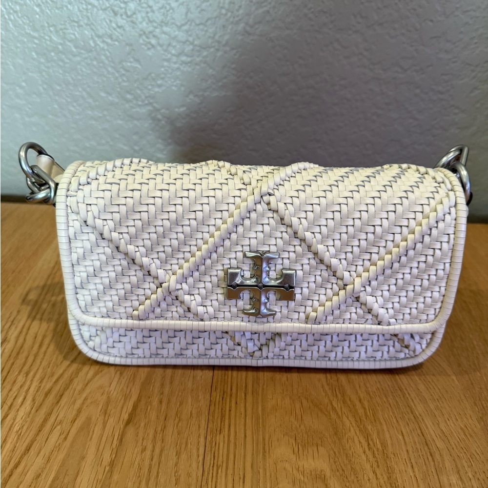 Tory Burch Kira Diamond White Woven Shoulder Bag